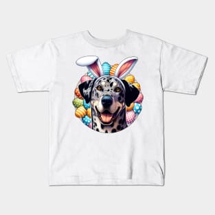 Catahoula Leopard Dog with Bunny Ears Celebrates Easter Kids T-Shirt